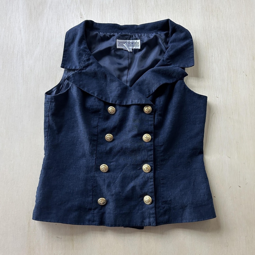Jessica Howard Button Up Shirt Womens 14 Denim Blue Nautical Double Breasted Top